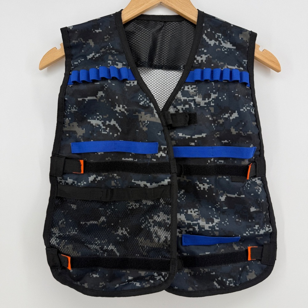 Kids Tactical Utility Vest Digital Camo Foam Blaster Dart Holder Blue Black